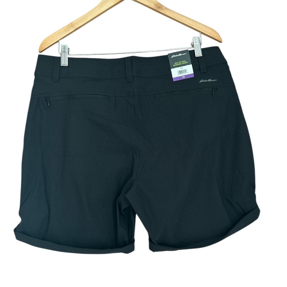 NWT Eddie Bauer Women’s Roller Hem Bermuda Short Hiking Outdoor Black Size 14